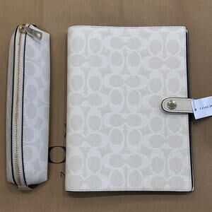 Coach NEW Notebook Canvas Signature White/Chalk Pencil Case Set Bundle RARE